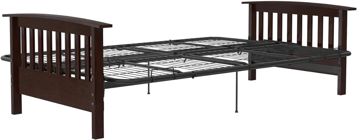 Natural Wood Full Size Futon Frame with Black Metal V16073