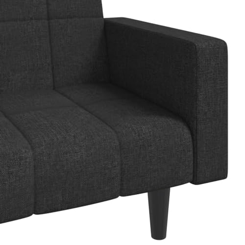 2-Seater Black Fabric Convertible Sleeper Sofa Bed with Two Pillows L109
