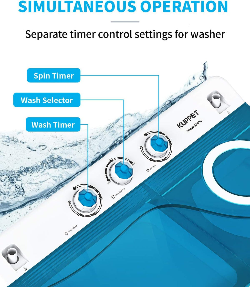 Compact Twin Tub Portable Mini Washing Machine 26lbs Capacity, Washer(18lbs)&Spiner(8lbs) (White&Blue) V2826