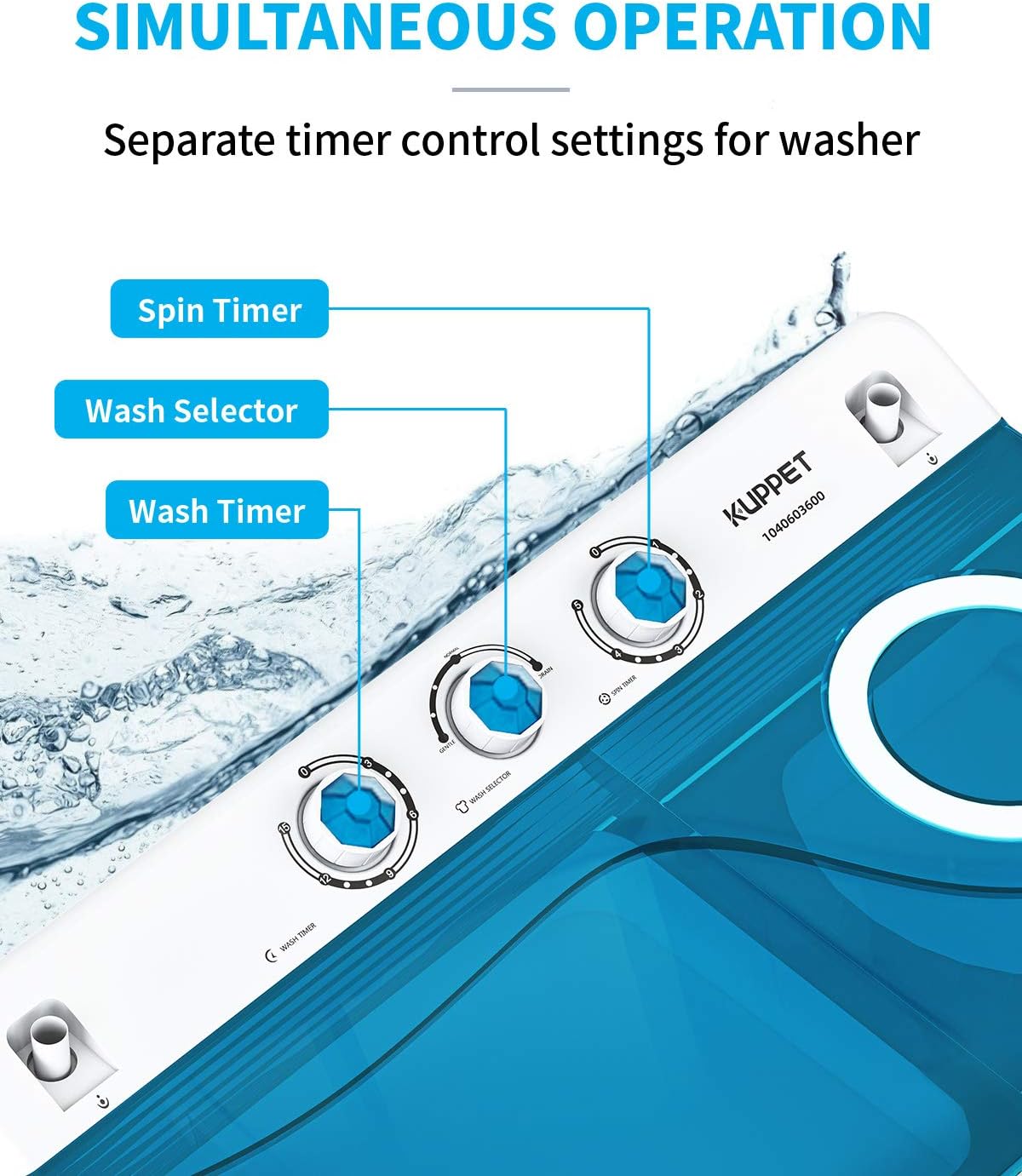 Compact Twin Tub Portable Mini Washing Machine 26lbs Capacity, Washer(18lbs)&Spiner(8lbs) (White&Blue) V2826