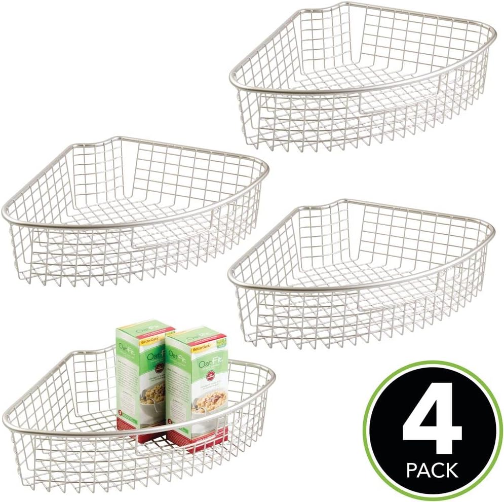 Metal Kitchen Cabinet Lazy Susan Storage Organizer Basket with Front Handle - 4 Pack S222