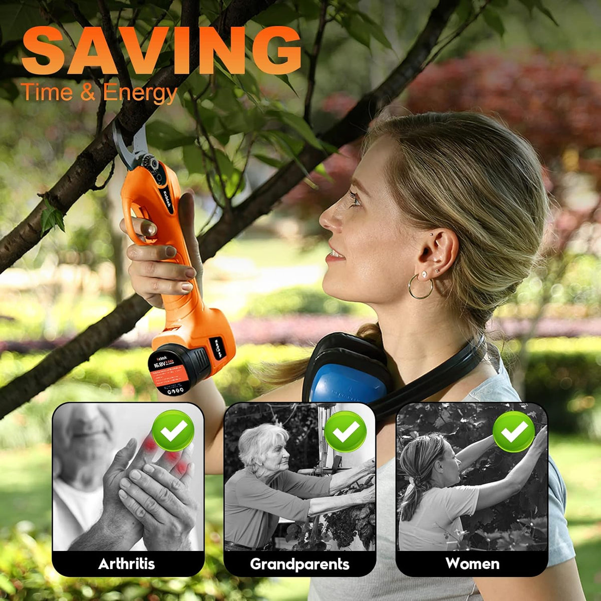 Battery Powered Electric Pruning Shears Cordless with 2Pack 2Ah Rechargable Batteries 16.8V 25MM Cutting Diameter L5047