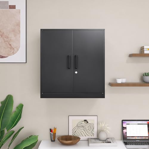 Black & Grey Steel Wall Mounted Storage Cabinet with Lock R159