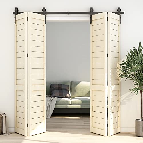 Black Track Bi-Folding Sliding Barn Door Hardware Kit Z683867