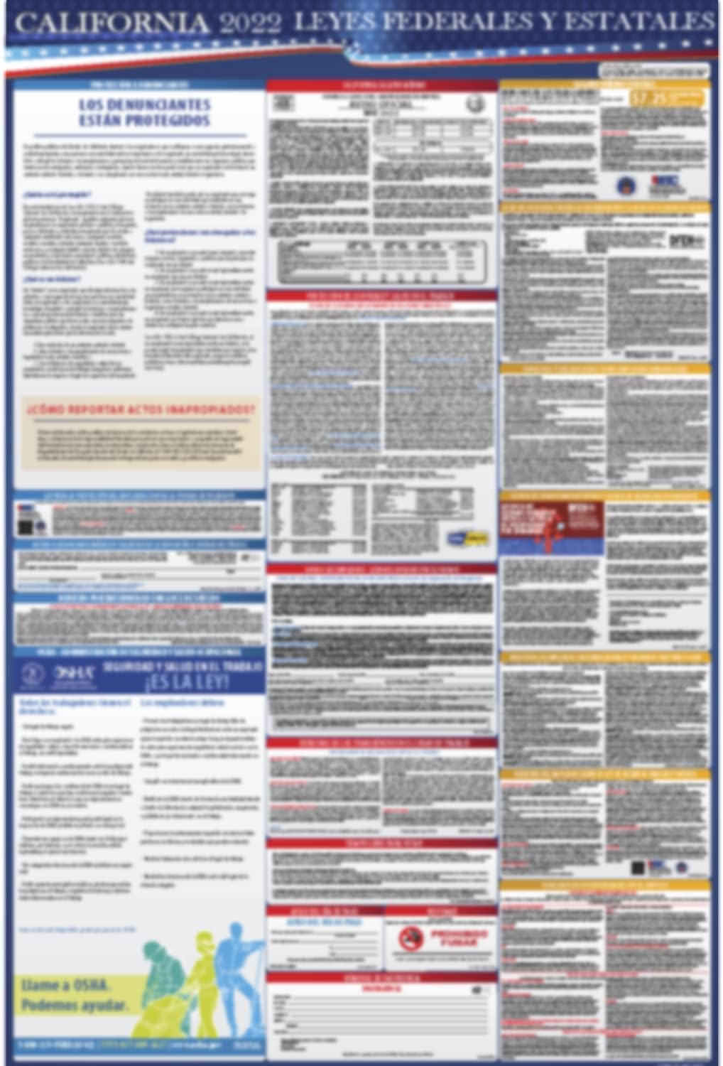 California State and Federal Labor Laws Poster English & Spanish 24 x 36 Laminated U8604