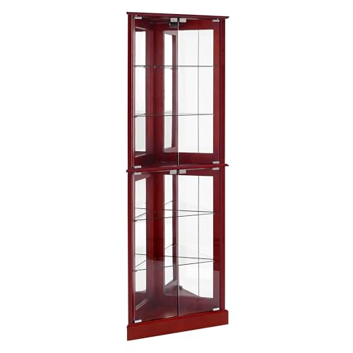 72" Tall Corner 6-Shelf Curio Cabinet with Tempered Glass Doors and Adjustable Storage Shelves (Cherry) R544
