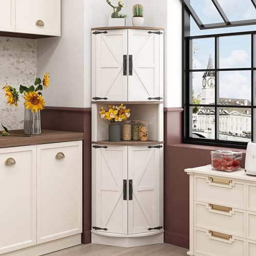 64.8" Tall Grey Corner Cabinet with 4 Doors and 5 Shelves W553
