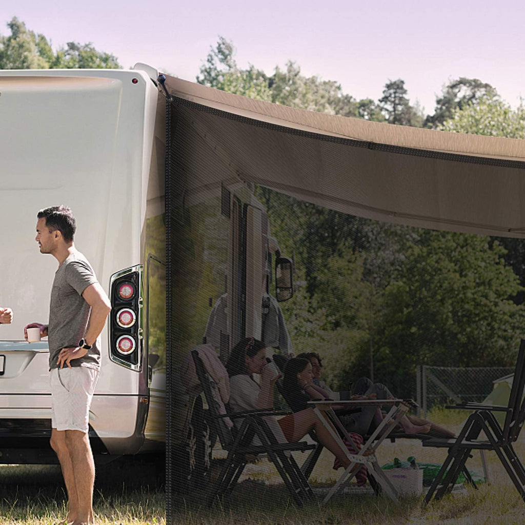 RV Awning Shade Screen 9'X7' Black Mesh Sunshade Pack of 2 D9604