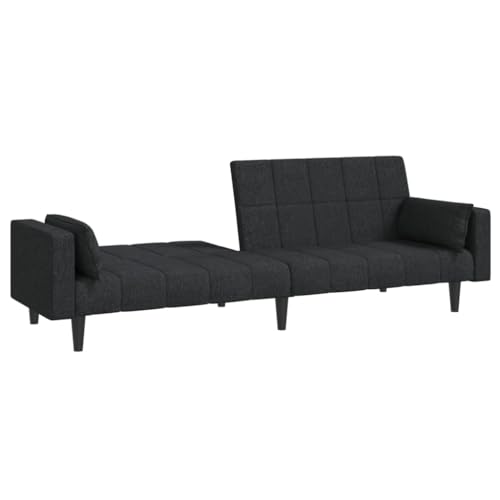 2-Seater Black Fabric Convertible Sleeper Sofa Bed with Two Pillows L109