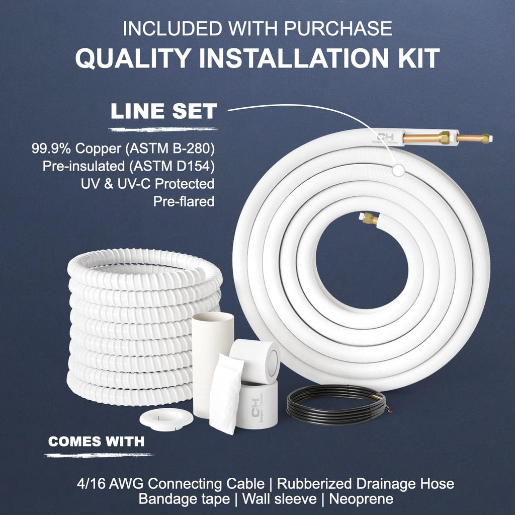 9,000 BTU 25 SEER Ductless Mini-Split Air Conditioner Heat Pump with 16FT Copper Line Set and Communication Wires D449163