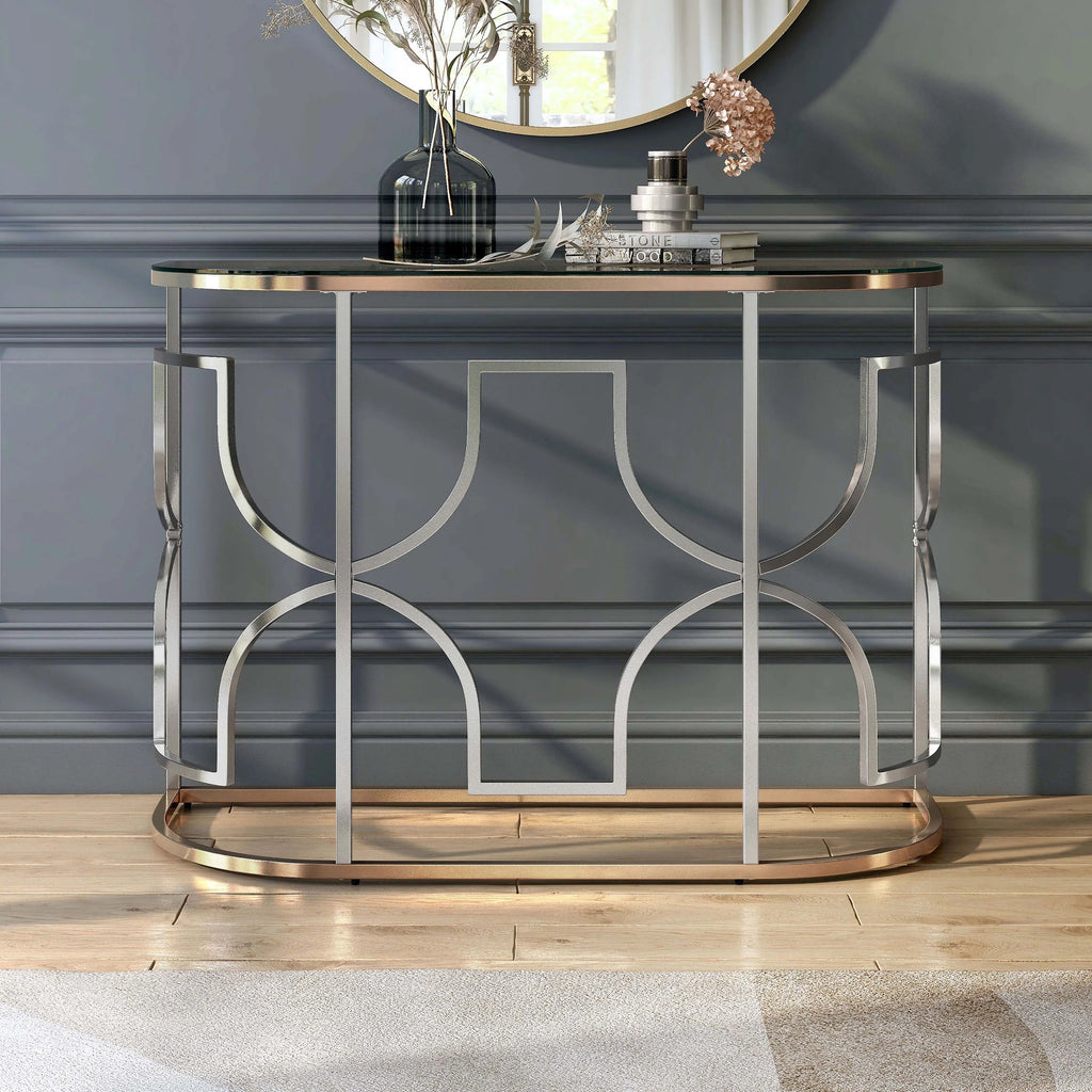 Glass Top Chrome and Gold Sofa Table W677952