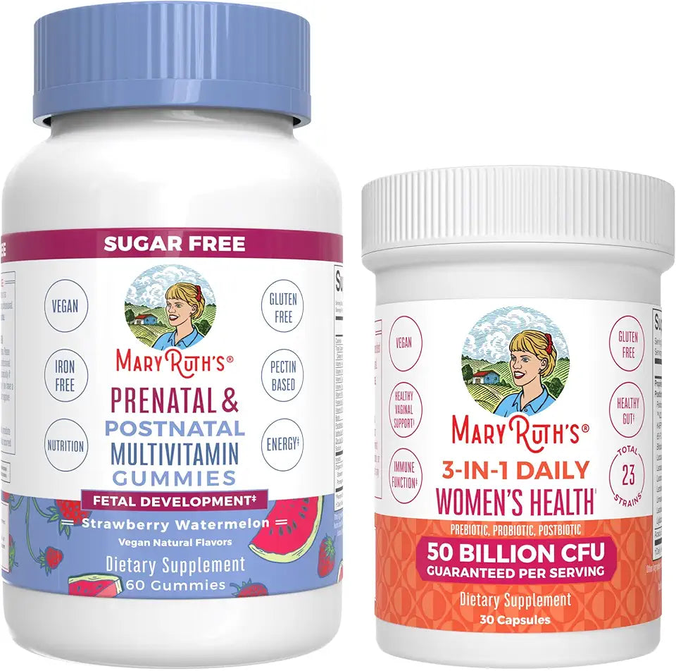 Strawberry Prenatal Postnatal Multivitamin Gummies & 3-in-1 Daily Probiotic Capsules M802