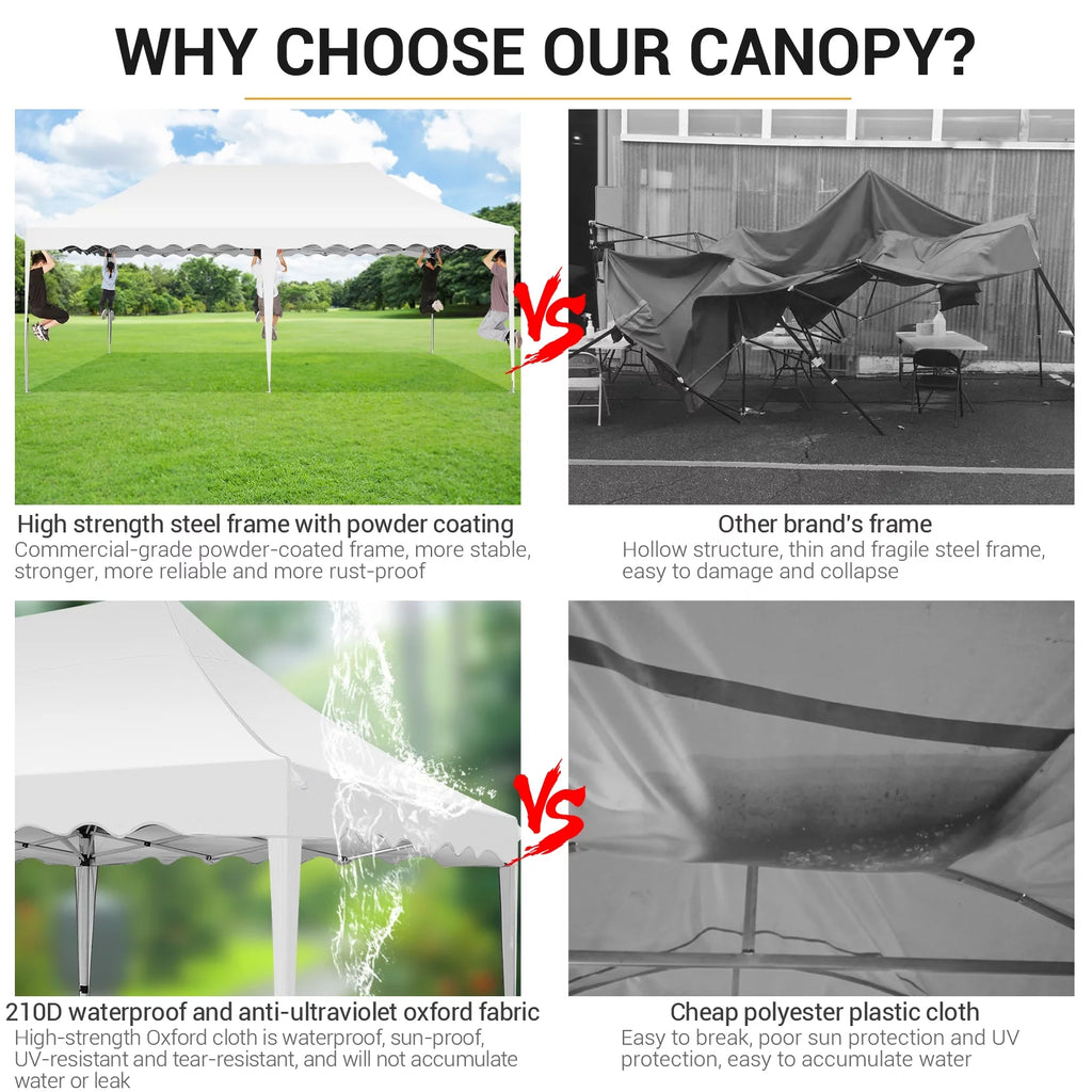 10' x 20' Pop Up Canopy Party Tent Heavy Duty Waterproof Adjustable White with Carry Bag Q29586