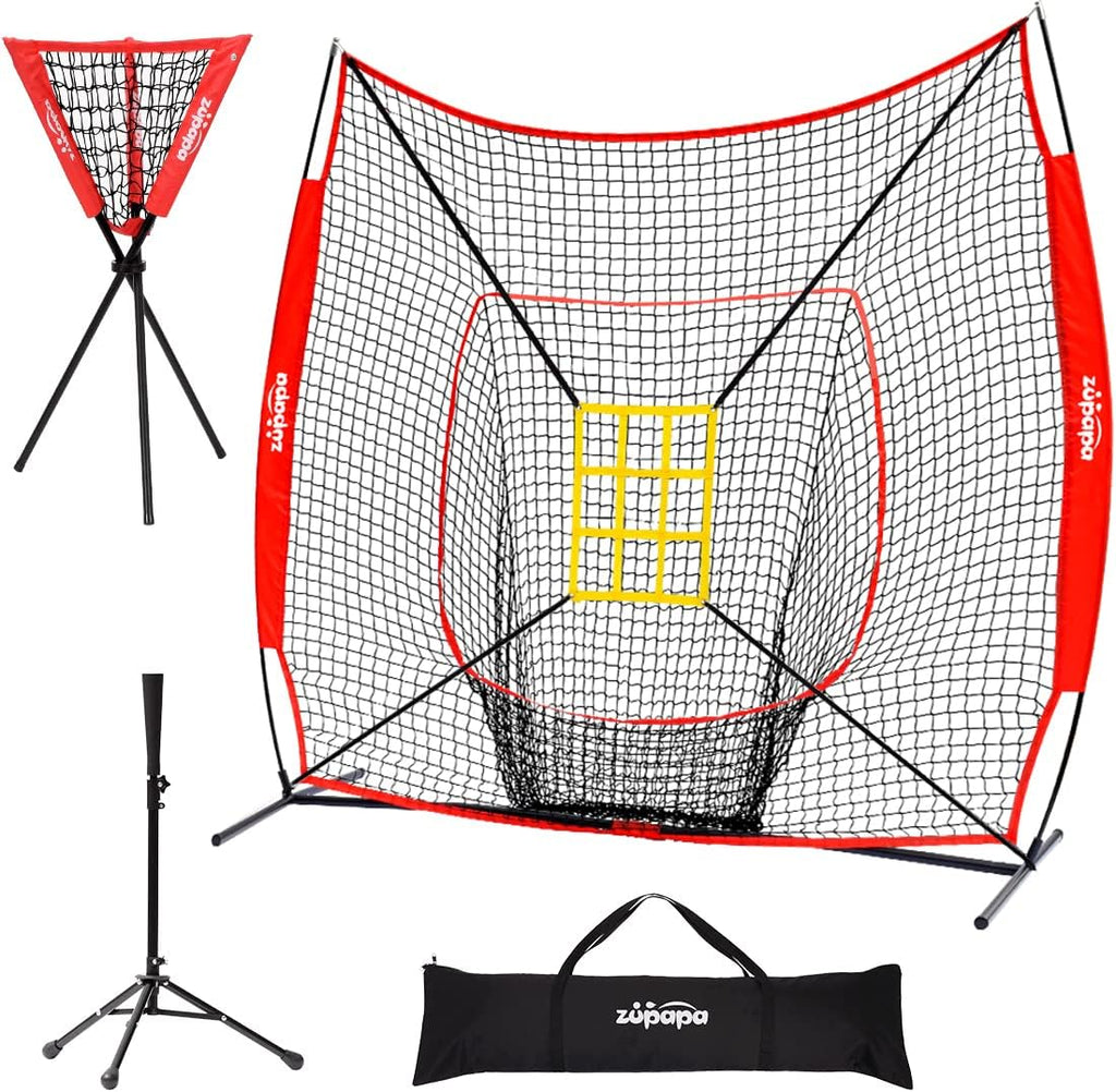 7x7 Feet Baseball Softball Hitting Pitching Net Tee Caddy Set with Strike Zone B3363