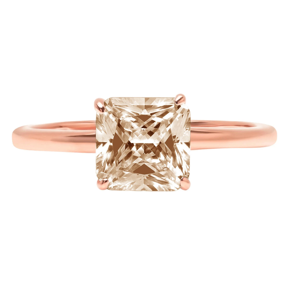 2.0ct Asscher Cut Brown Champagne Simulated Diamond 18k Pink Rose Gold Ring Size 3.5 M196197