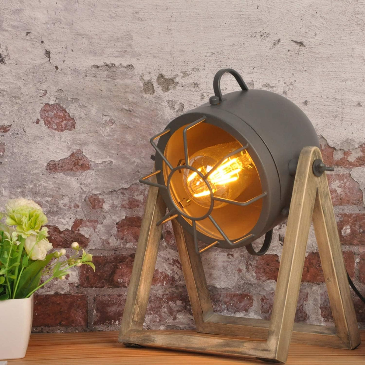 Adjustable Tripod Floor Lamp with Wood Cage L9436