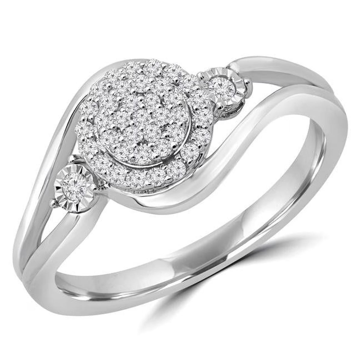 0.2 CTW Round Diamond Cluster Engagement Ring in 14K White Gold D4327