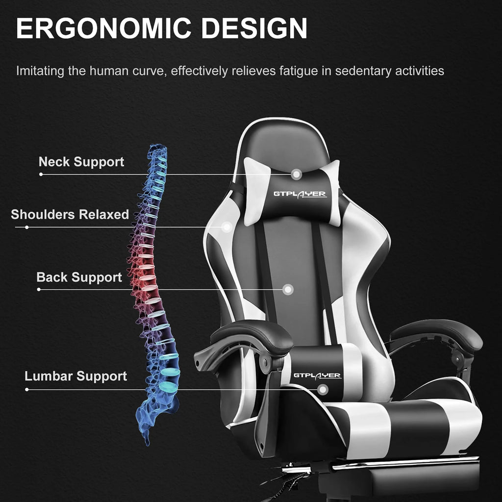 White Gaming Chair with Footrest J8885