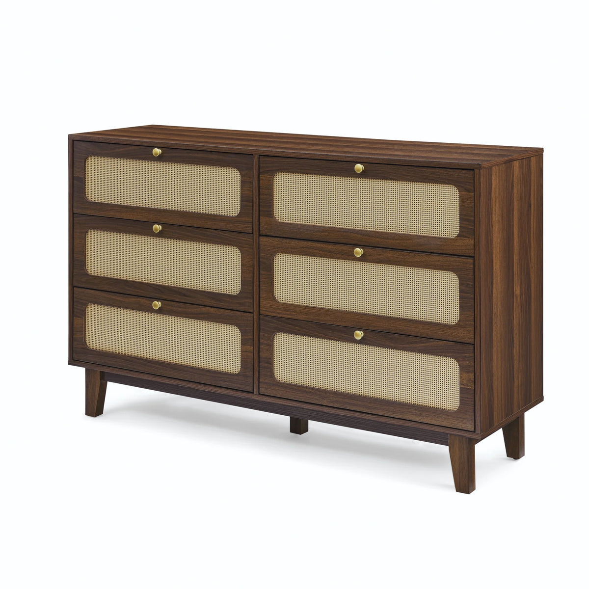 6 Drawer Wooden Dresser with Rattan Drawers Q33499