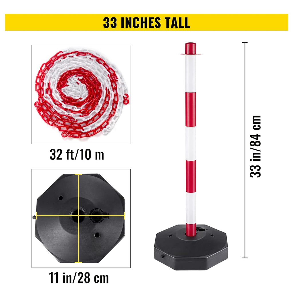 White PE Plastic Stanchion Kit with 32ft Chain and 8 S-Hooks U1573