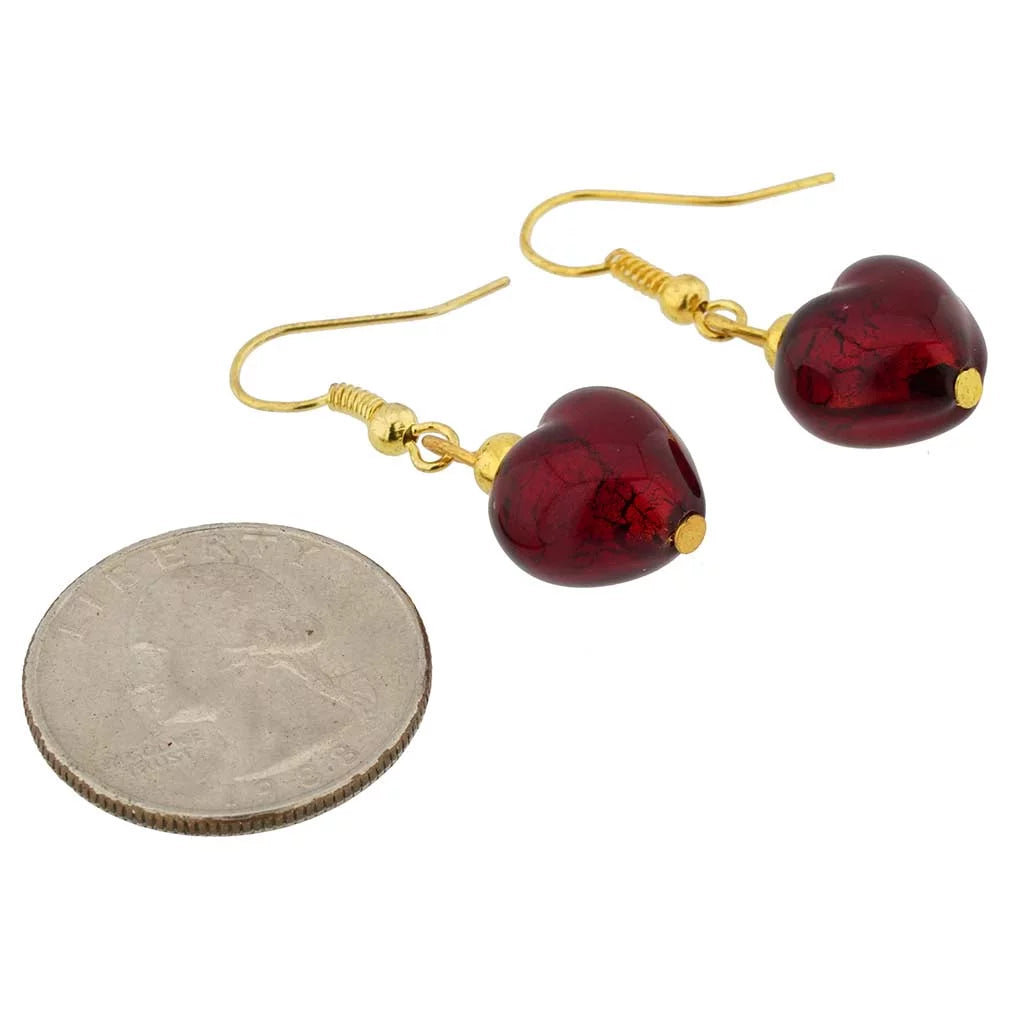 Ruby Red Murano Glass Heart Earrings I96282