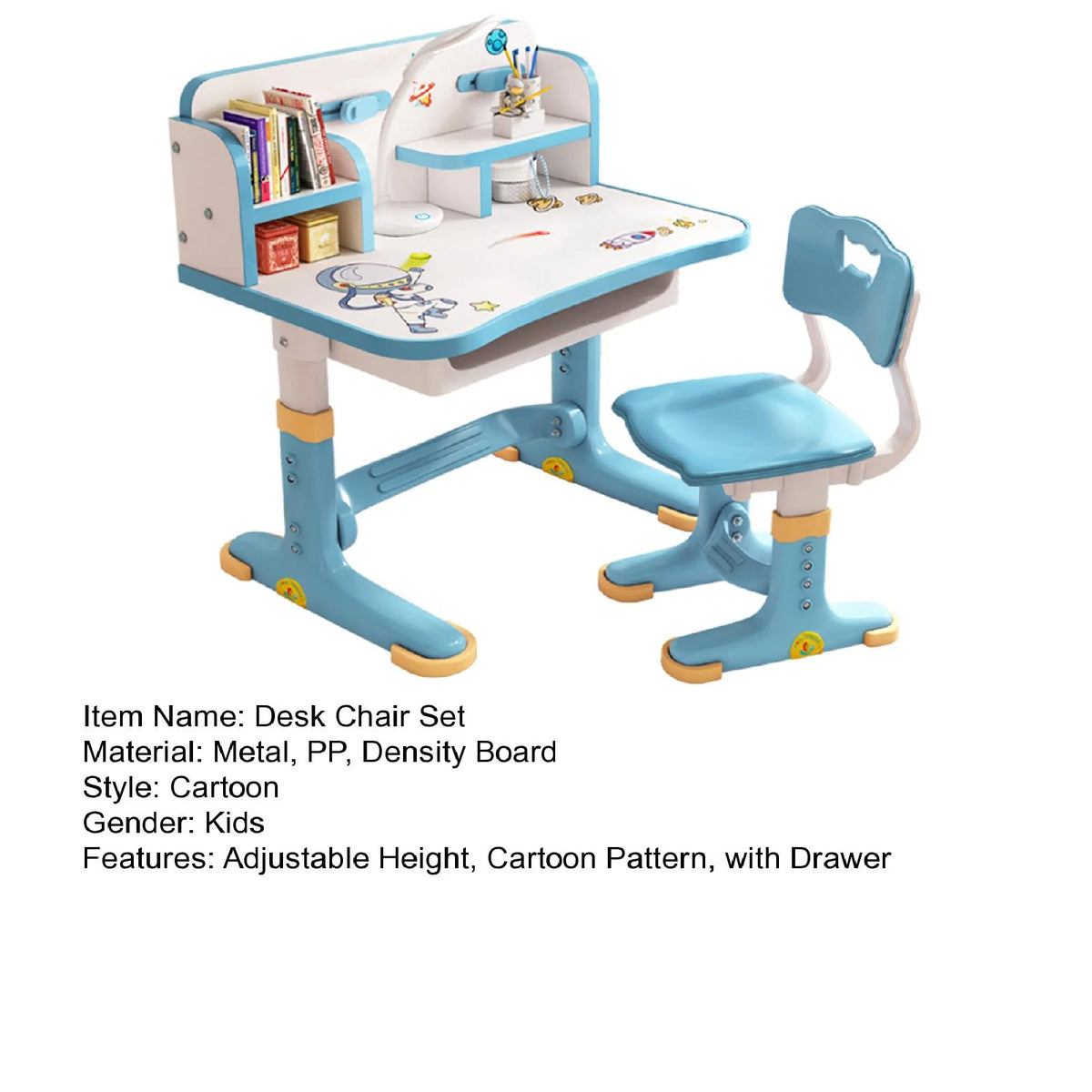Blue Height Adjustable Kids Desk and Chair Set with Drawer H31367