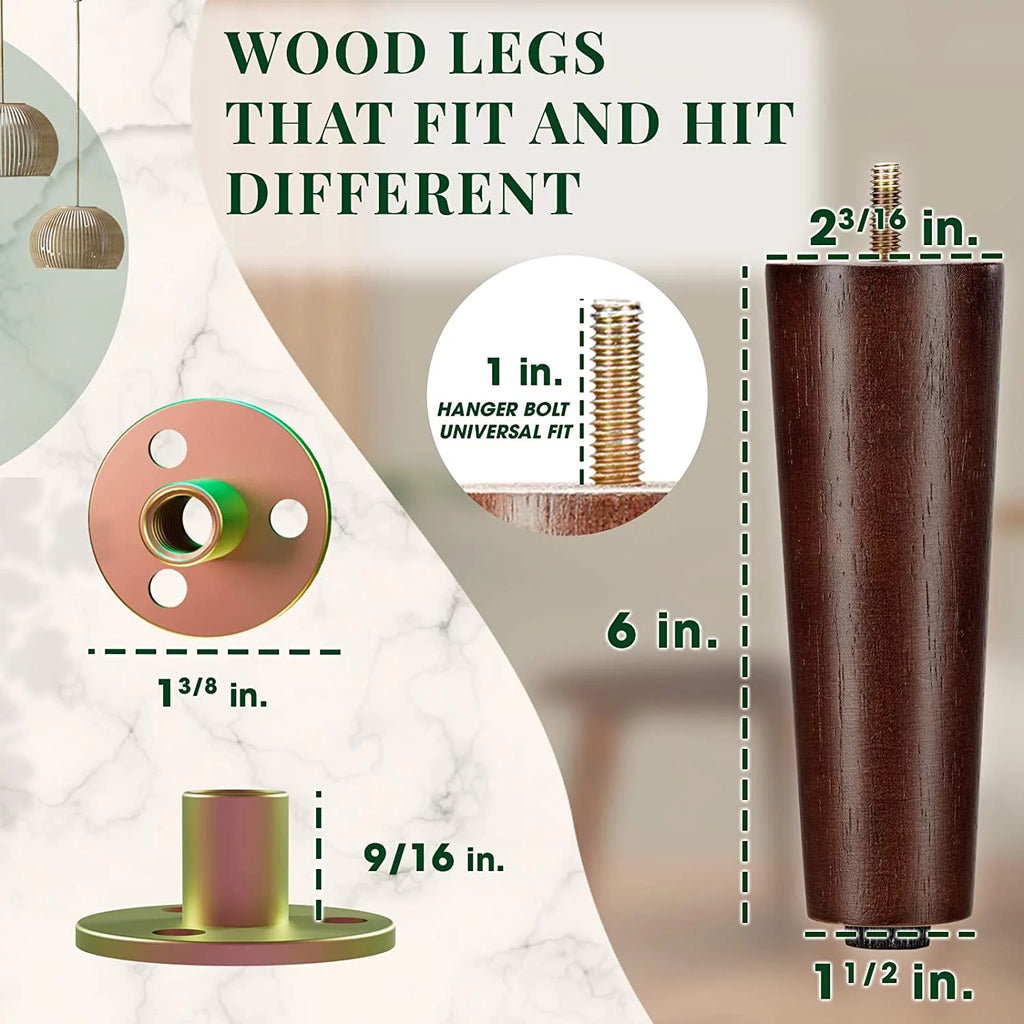 6 Inches Round Wood Furniture Legs Set of 4 Brown G28224