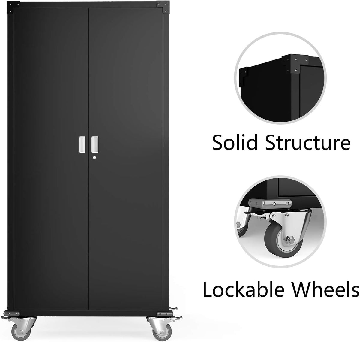 Black Steel Storage Cabinet with Wheels, 72'' Tall E32906