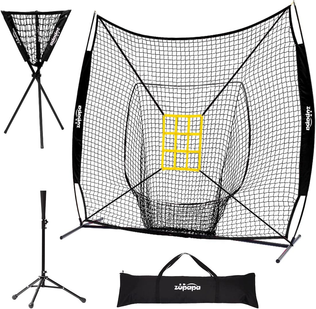 7x7 Feet Baseball Softball Hitting Pitching Net Tee Caddy Set with Strike Zone B3363