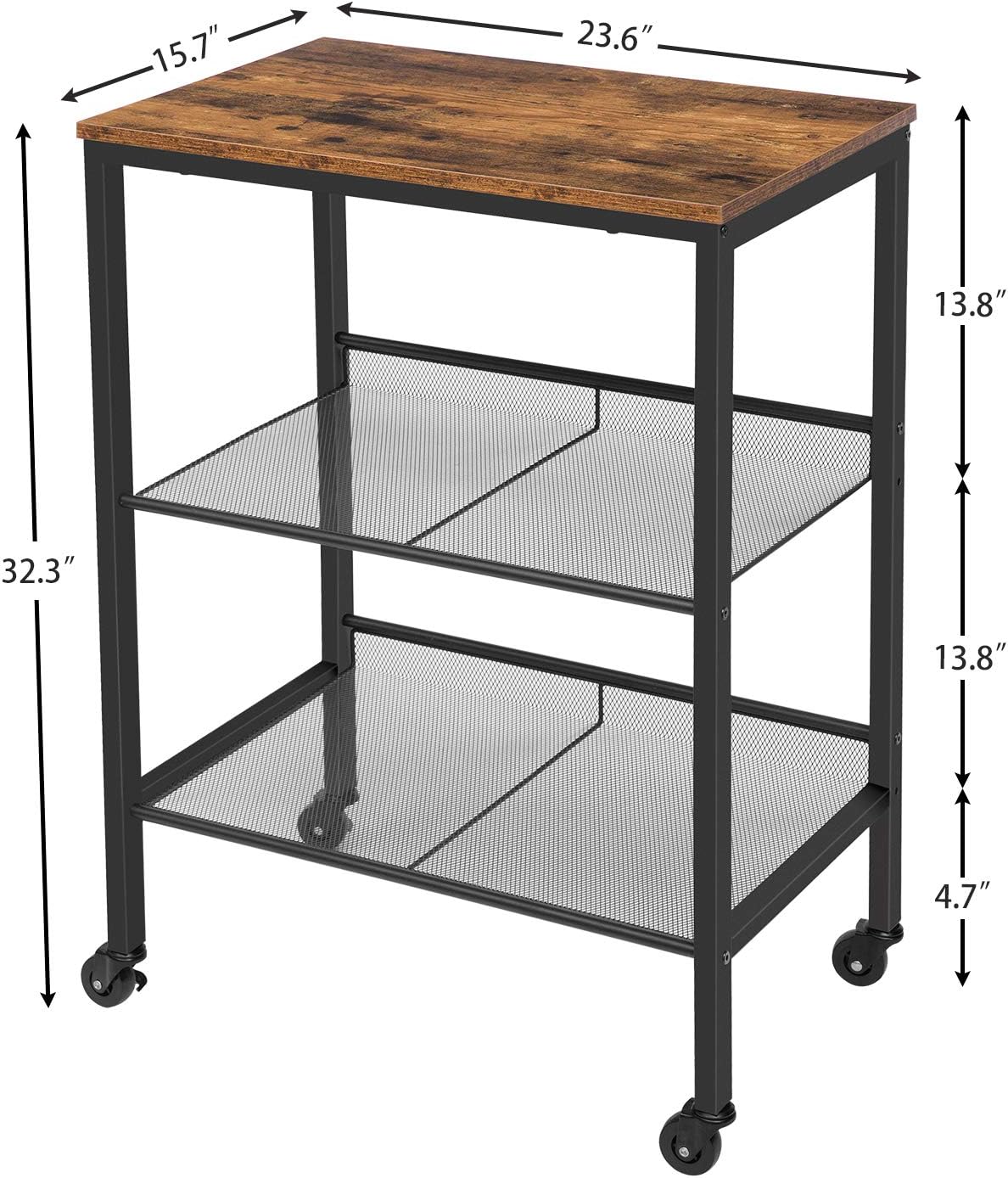 3-Tier Utility Cart on Wheels with Adjustable Feet L16512