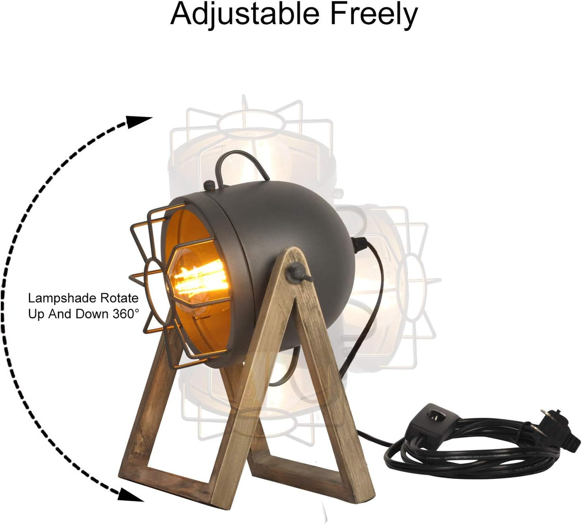 Adjustable Tripod Floor Lamp with Wood Cage L9436