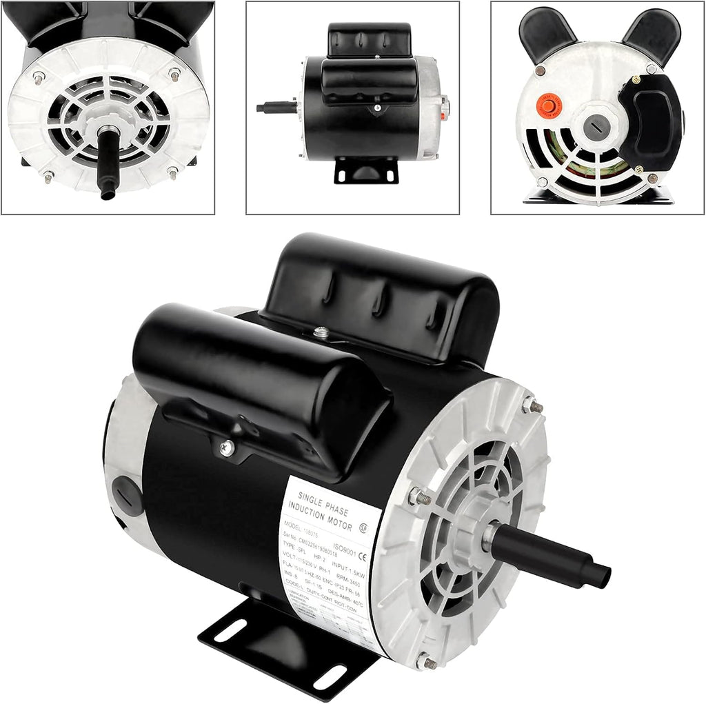 2HP SPL Air Compressor Motor Single Phase Electric Motor 3450RPM 115/230V 56 Frame 60HZ ODP CCW V74096