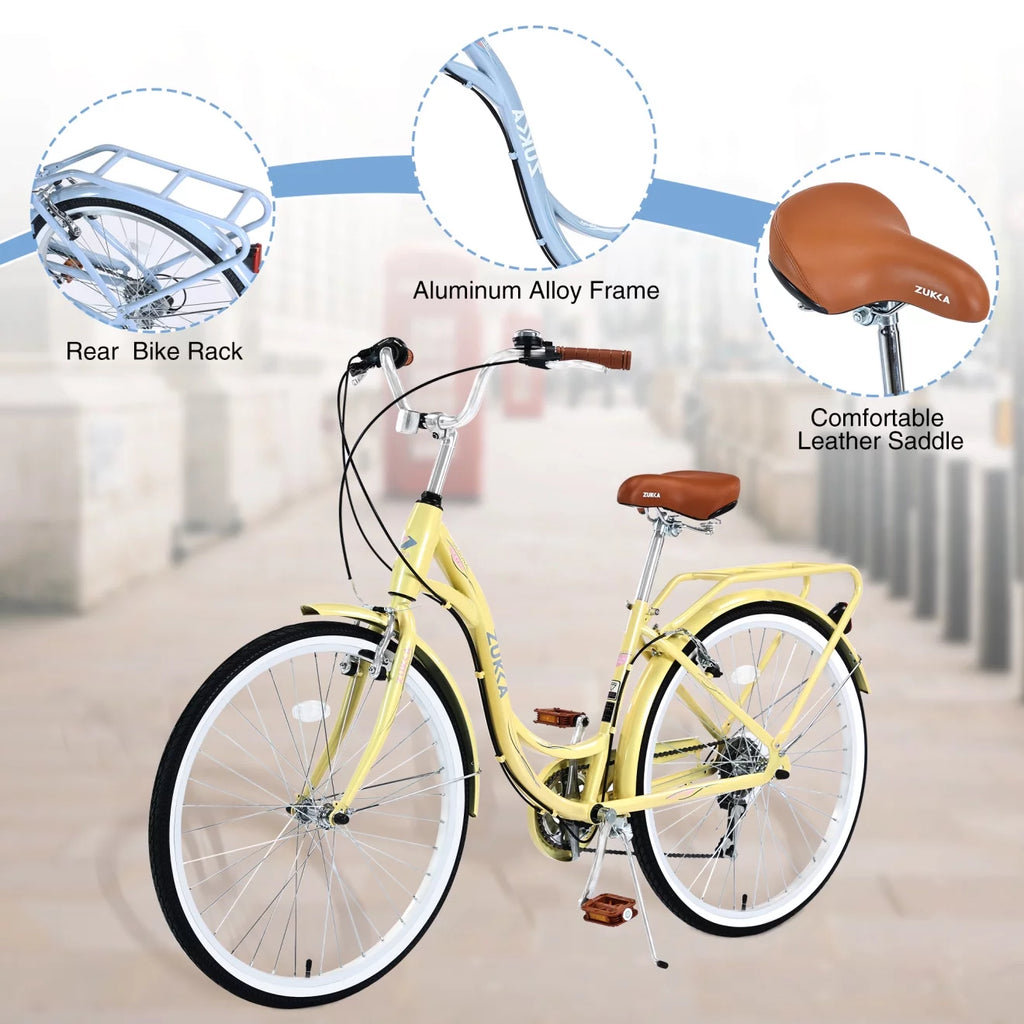 26 inch 7 speed Yellow Beach Cruiser Bike X485