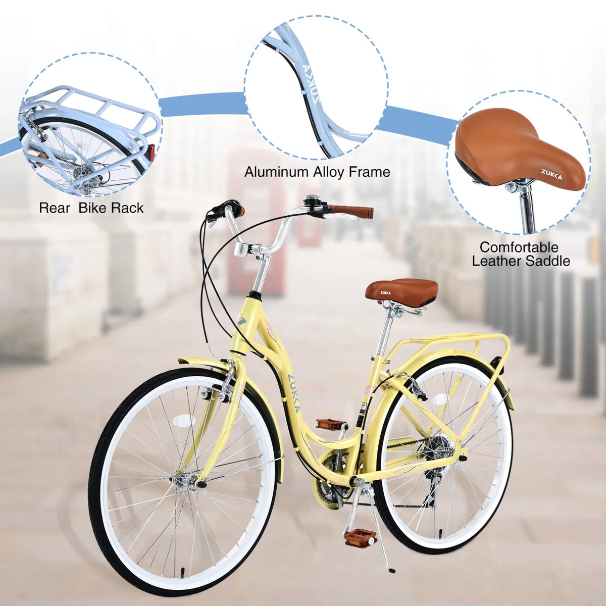 26 inch 7 speed Yellow Beach Cruiser Bike X485