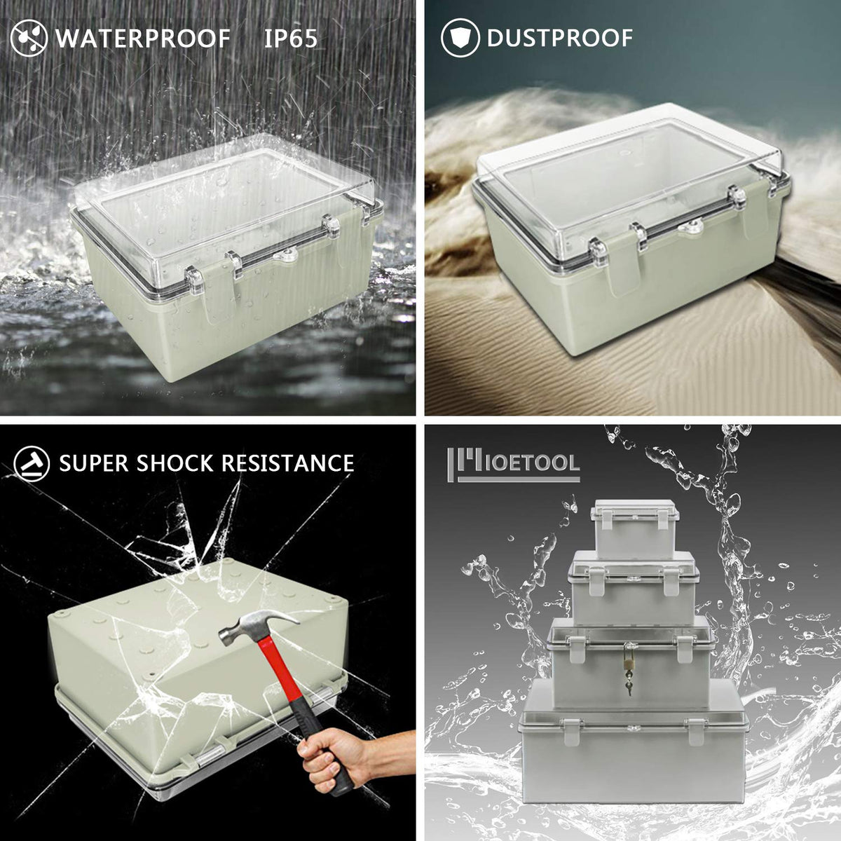 Gray ABS Plastic IP65 Junction Box with Clear Cover 8.7 x 6.7 x 4.3inch V684