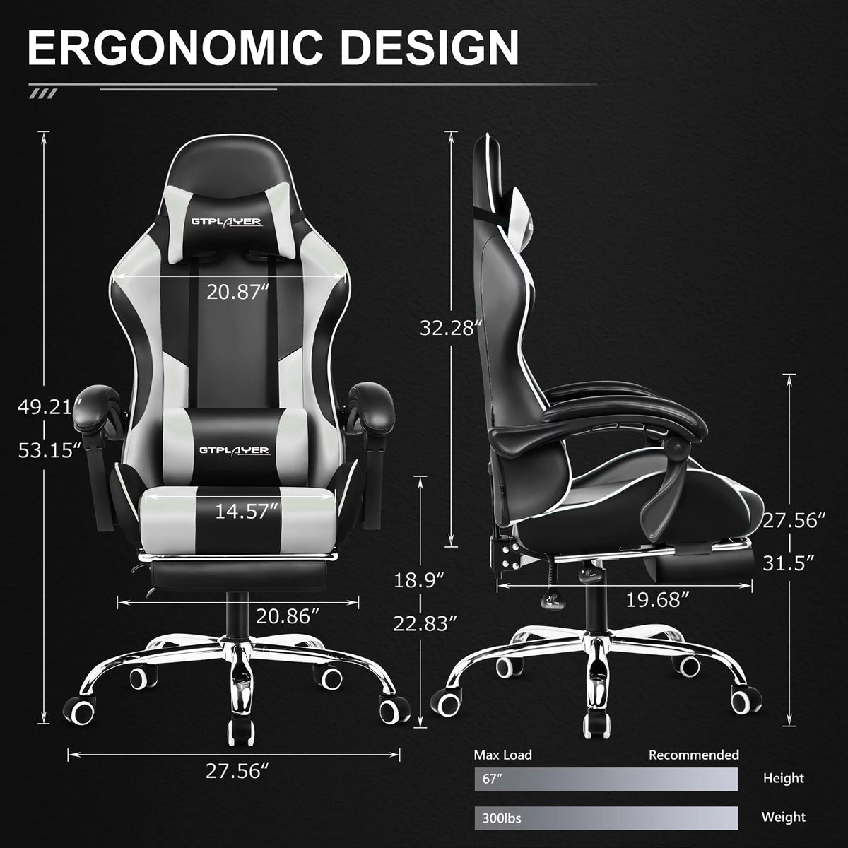 White Gaming Chair with Footrest J8885