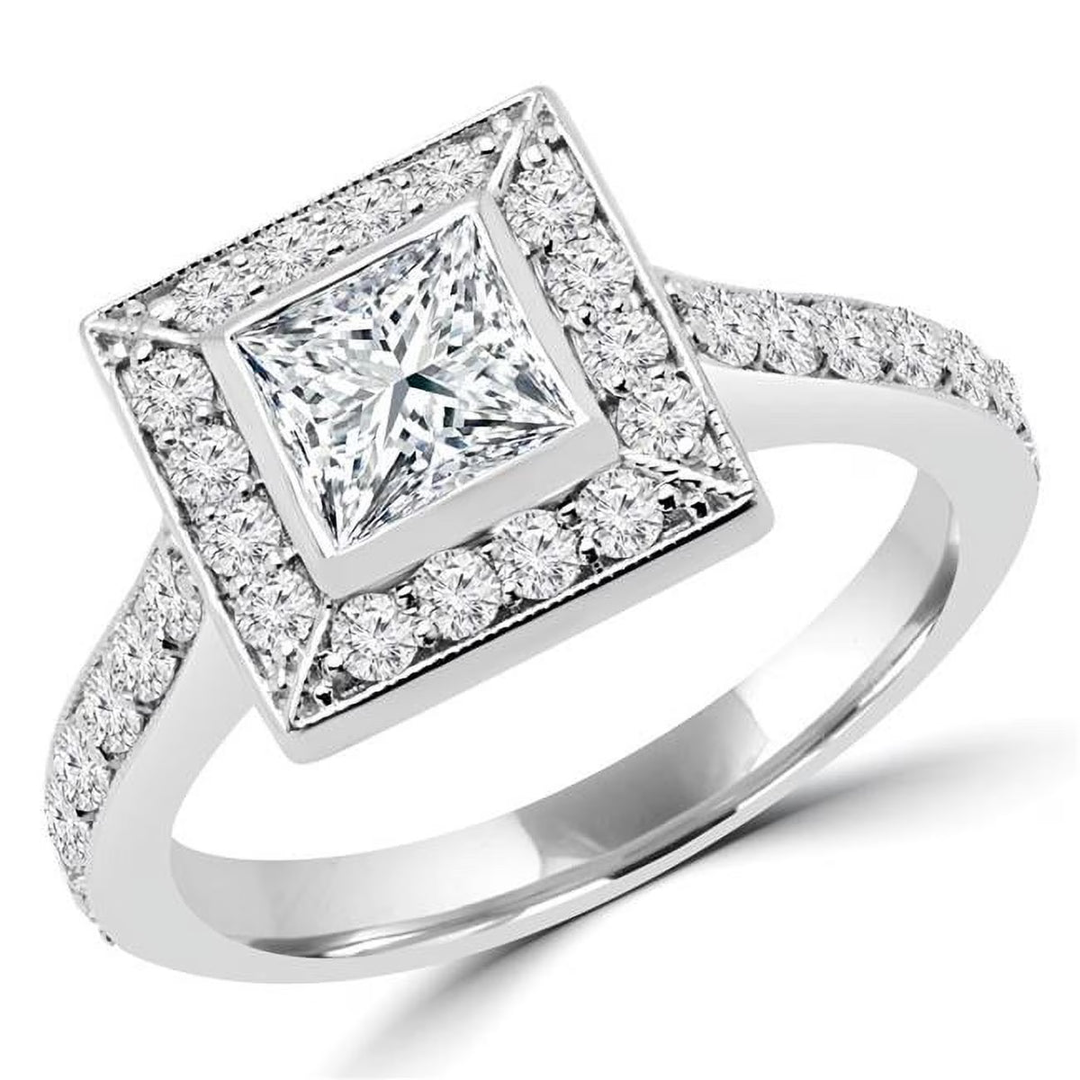 Princess Diamond Halo Engagement Ring in 14K White Gold - Size 3.75 F5988