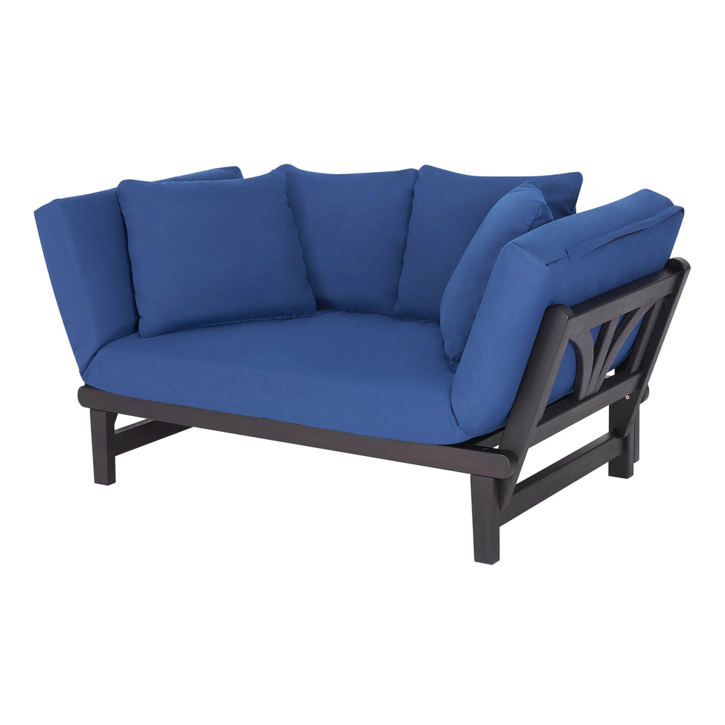 Convertible Wood Outdoor Sofa Blue Cushions X702554