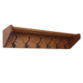 Medium Oak Wooden Shelf with 6 Black Hooks R14887