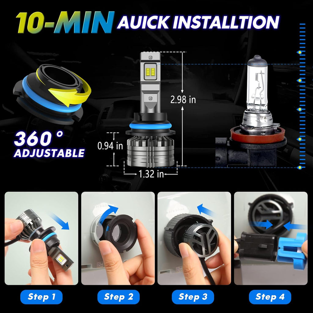 LED Headlight Bulbs Conversion Kit 6500K Cool White IP68 Waterproof, Pack of 2 S870662