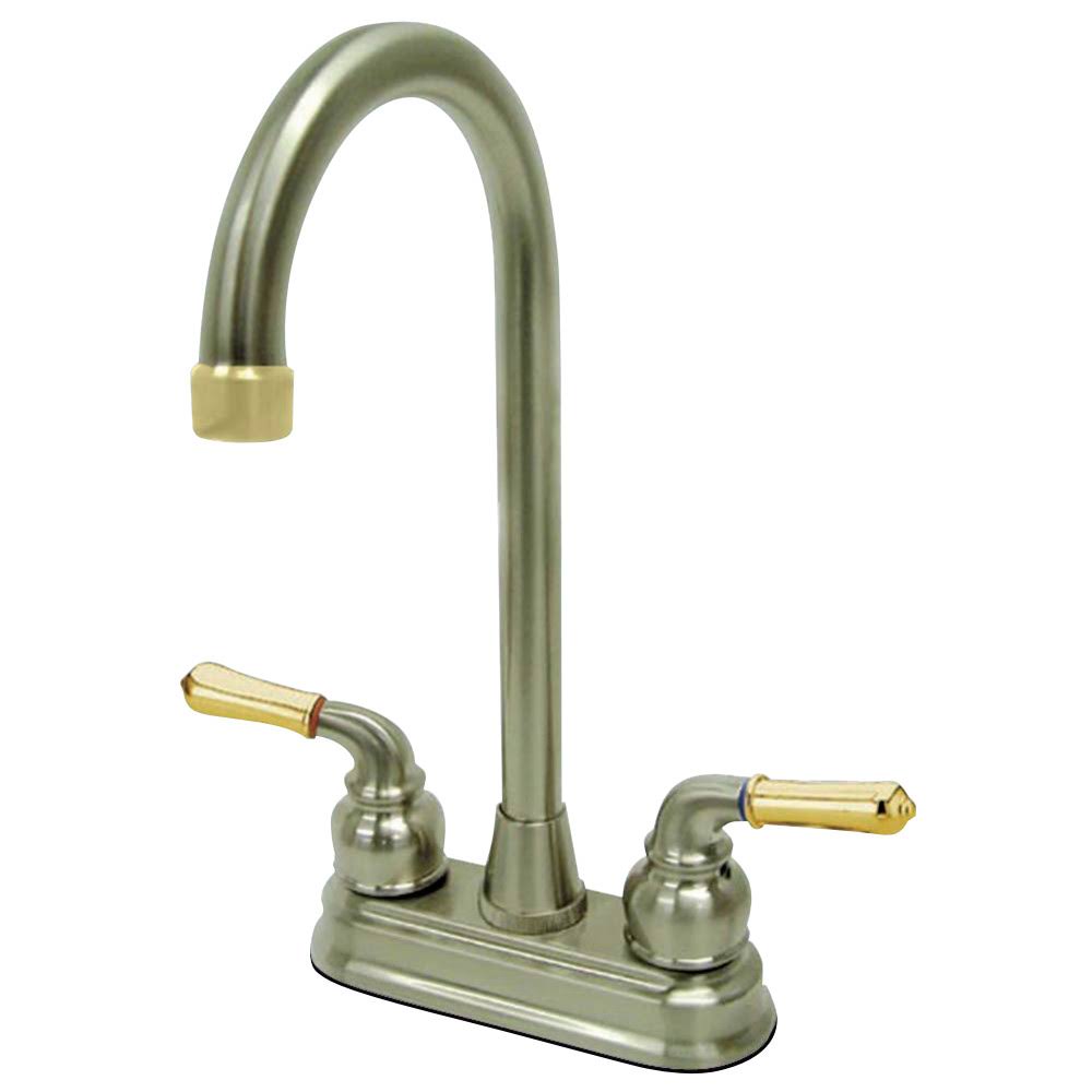 Satin Nickel & Polished Brass Two-Handle Centerset High-Arch Bar Faucet H525667
