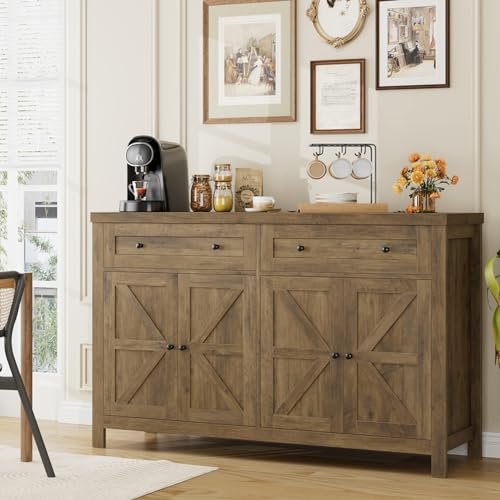 55" White Buffet Sideboard Cabinet with Drawers and Shelves E231
