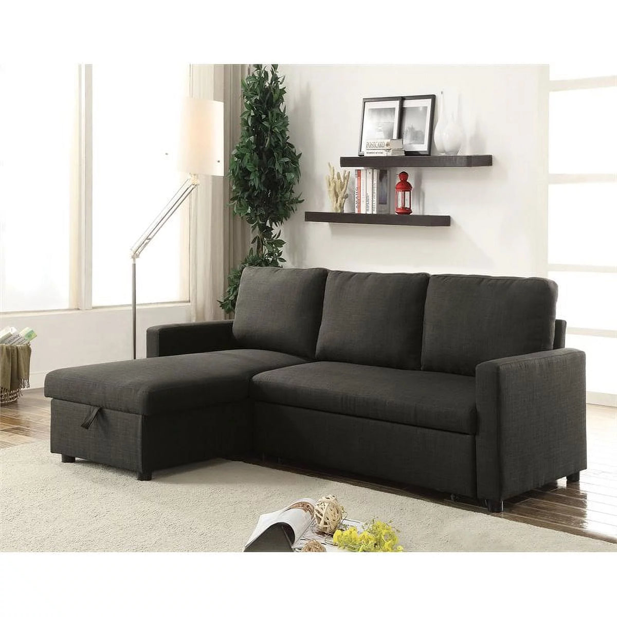 Charcoal Linen Sleeper Sectional Sofa D67869