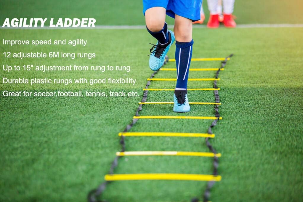 Speed Agility Training Set with Ladder, Running Parachute, 5 Speed Cones, 5 Loop Resistance Bands, 4 Steel Stakes, Training Belt and Carrying Bag B15865
