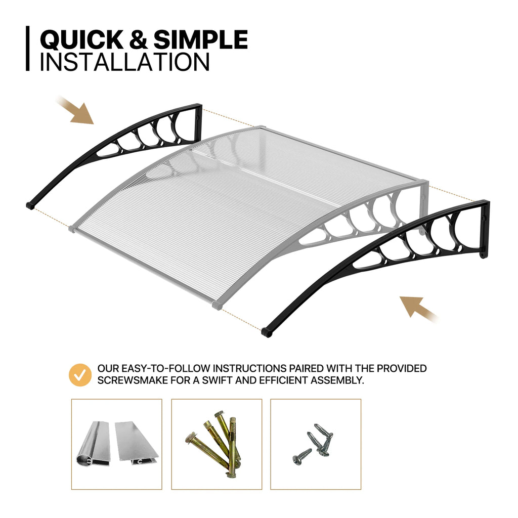Clear Polycarbonate Door Canopy with Black Bracket T1605