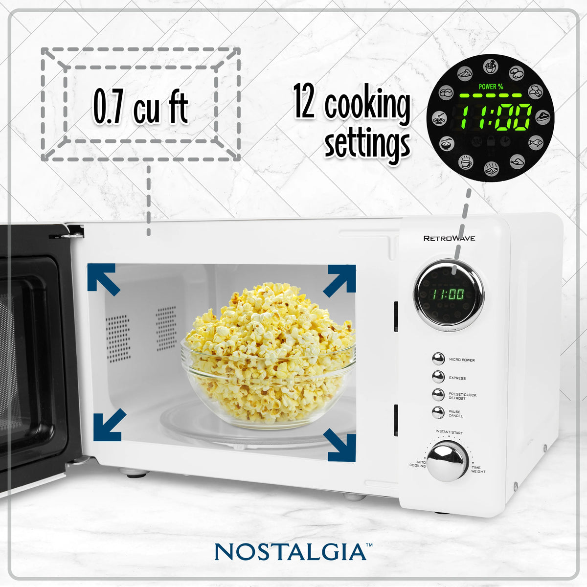 0.7 Cubic Foot 700-Watt White Countertop Microwave Oven H83064