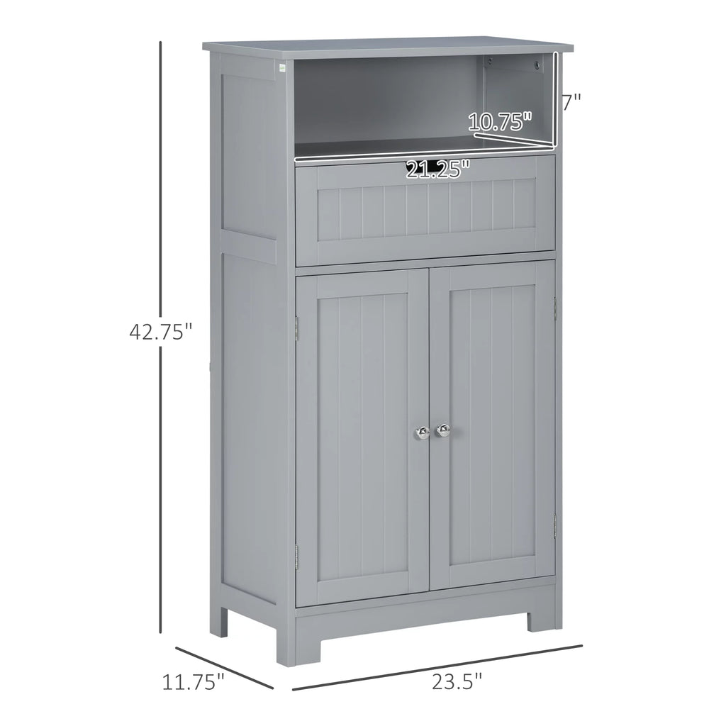 Grey Freestanding Bathroom Storage Cabinet with Drawer and Adjustable Shelf Q219