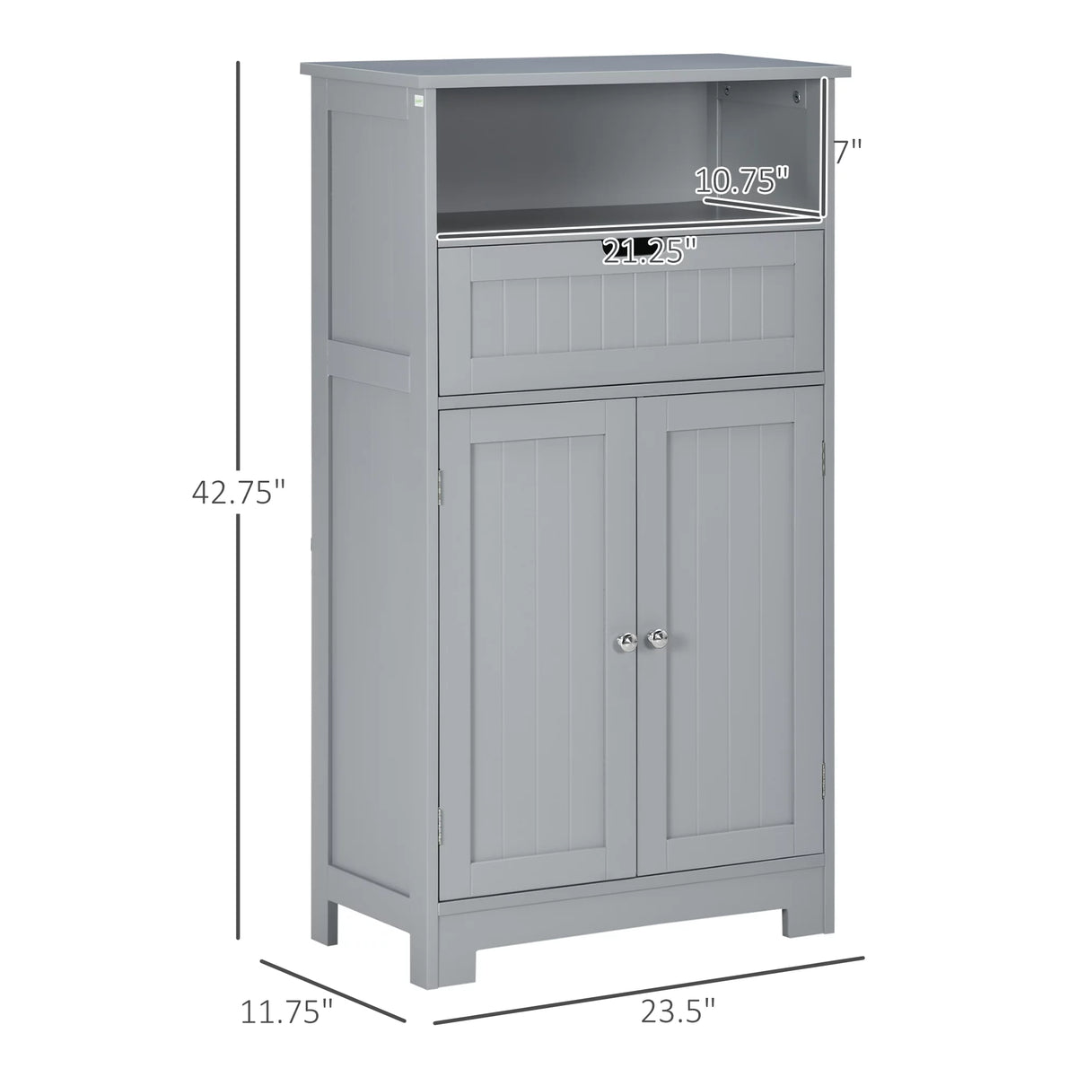 Grey Freestanding Bathroom Storage Cabinet with Drawer and Adjustable Shelf Q219