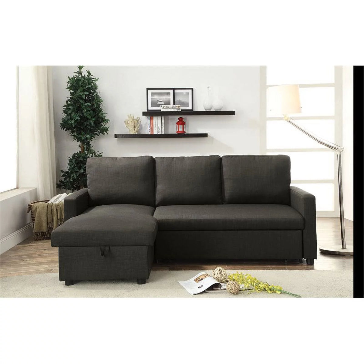 Charcoal Linen Sleeper Sectional Sofa D67869