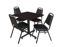 Cherry Square Breakroom Table & 4 Black Stack Chairs M2521